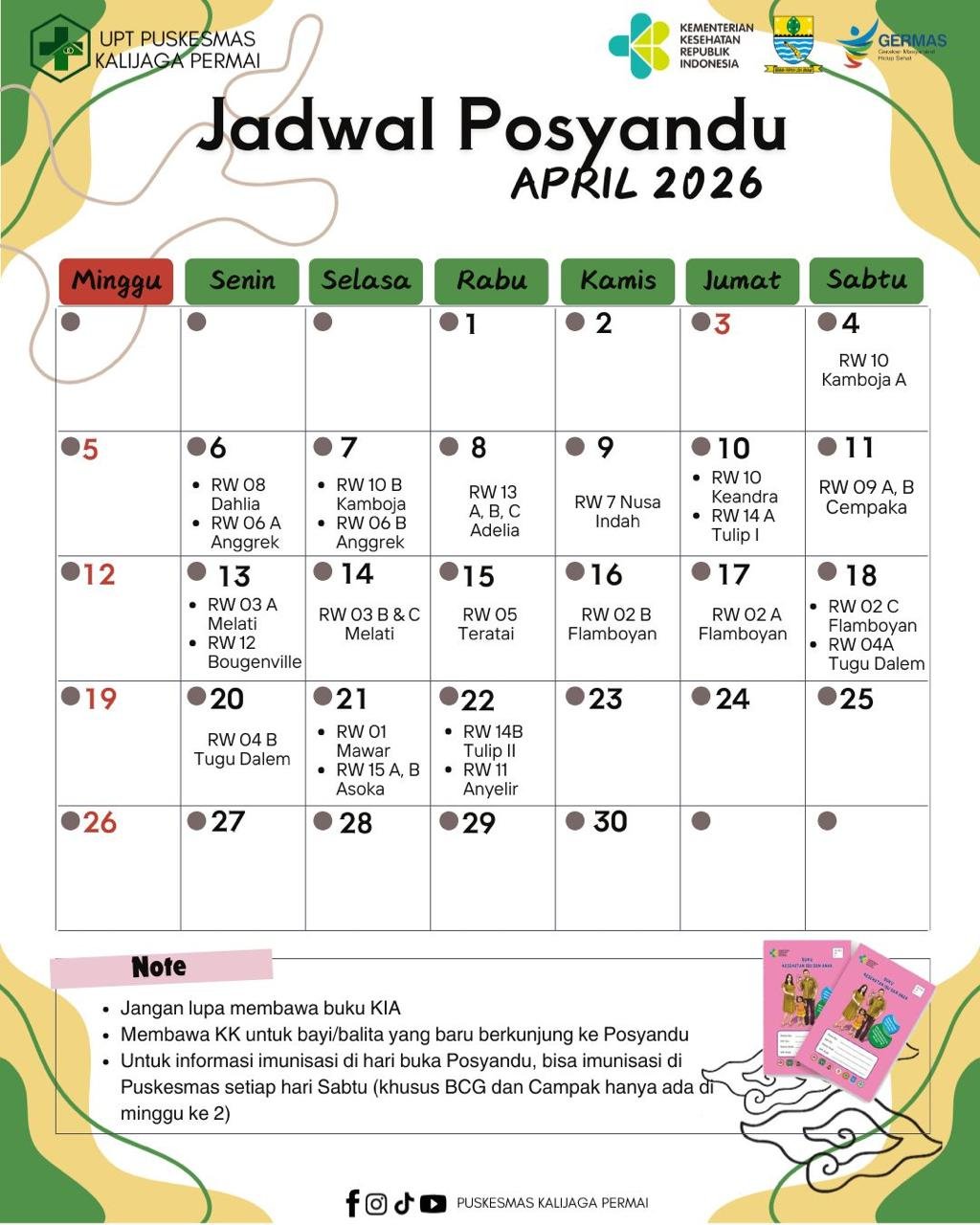 Jadwal Posyandu Bulan April Di Wilayah Kelurahan Kalijaga